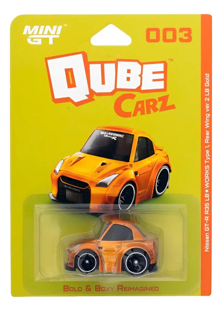 Mini GT - Qube Carz - Bold & Boxy Reimagined - Nissan GTR LB Gold - 003